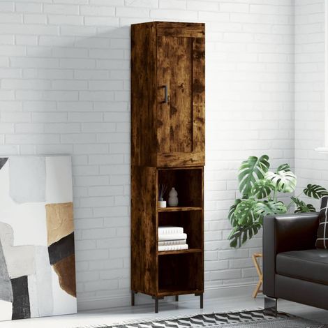 Buffet haut chêne fumé avec porte et pieds en métal 34,5 x 34 x 180 cm, 30.88kg - PANGIVO (1/5)