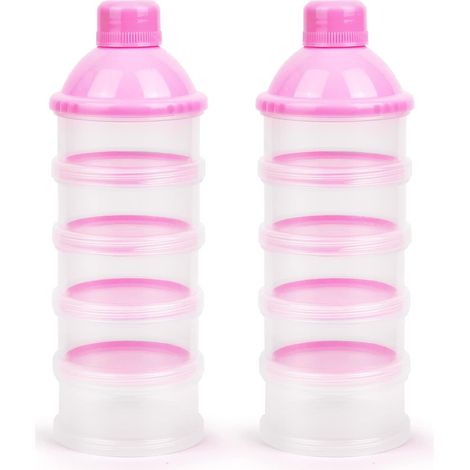 Doseur De Lait,2PCS Distributeur De Lait en Poudre Portable Avec 5 Compartiments Boîtes Empilables Convient Pour Les Collations,Lait En Poudre,Collations (1/5)
