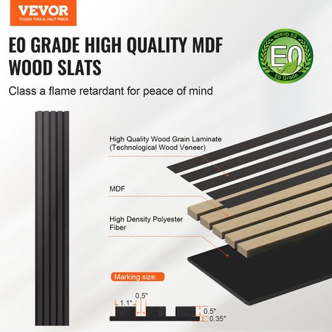 Panneaux acoustiques à lattes en bois 2400 x 200 mm, lamelles acoustiques en MDF pour mur intérieur moderne, panneaux muraux en fau… (1/5)
