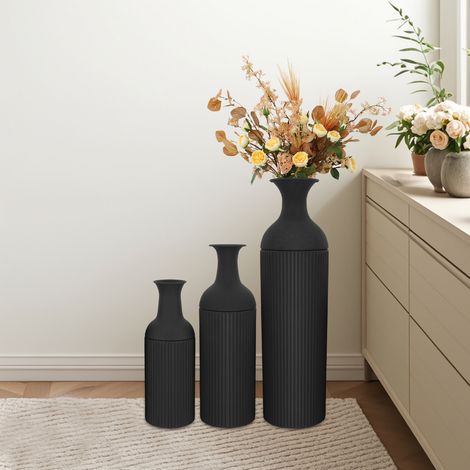 Jarr贸n grande moderno negro: jarrones de metal para sal贸n 67/50/40 cm - Lote de 3 jarrones grandes - Jarr贸n grande para flores, sal贸n, chimenea, rinc贸n de oficina (1/5)