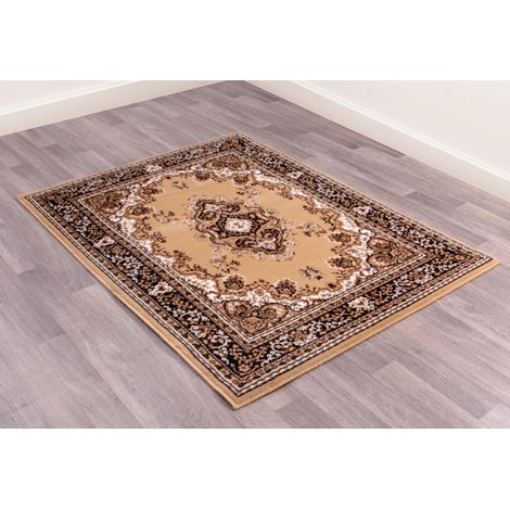 Traditional Poly Lancashire Oriental Hallway Rug Berber Beige 70 x 200 cm (2'4''x6'7'') Runner