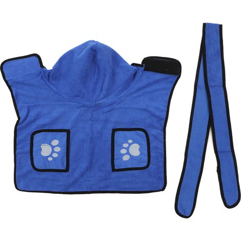 Serviette pour chien, forte absorption, séchage rapide, poches pour les mains, peignoir à capuche avec ceinture pour chat, bleu L (1/5)
