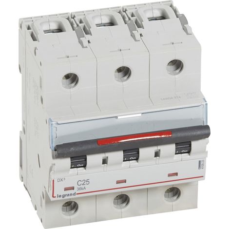 Disjoncteur Magnéto-Thermique DX3 3 Pôles 25A 36KA Courbe C 4,5 Modules LEGRAND 410023