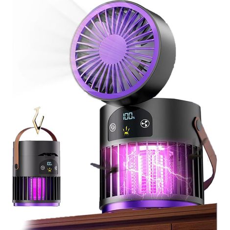 Mini ventilateur de bureau 6 en 1 avec lumière - 5 vitesses de ventilation, portable USB, convient pour une utilisation intérieure/extérieure, camping, chambre, terrasse (Modèle 2026 Noir) (1/5)