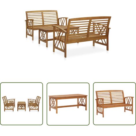 The Living Store Salon de jardin 3 pcs Bois d'acacia solide - Salon De Jardin - Mobilier De Jardin - Ensemble De Jardin - Banc De Jardin - Acacia Massif (1/5)