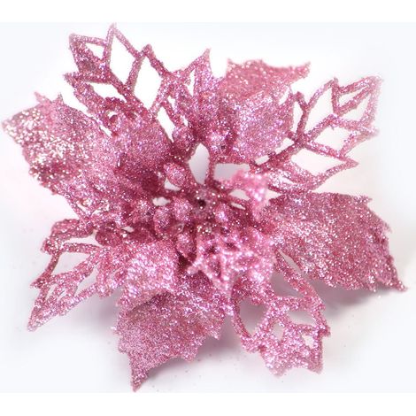 Fleur Artificielle Poinsettia - Décoration De Noël Avec Paillettes - Hauteur 9,5 Cm - En Plastique - Champagne Clair - Lot De 10 (1/5)