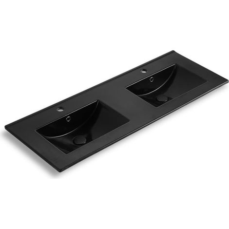 Lavabo double Modena noir mat 121×46×17,5 cm pour meuble 120 cm en céramique – 2 trous, avec trop-plein (M12046BKM) (M12046BKM)