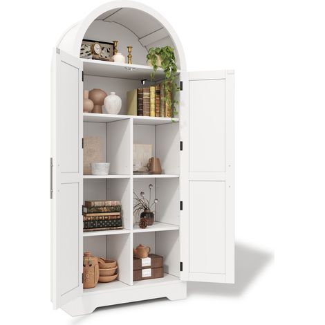 Vitrine haute en MDF blanc avec arche, portes X et étagères réglables, meuble de rangement et présentation pour salon, salle à manger ou bureau CHICFURN (1/5)