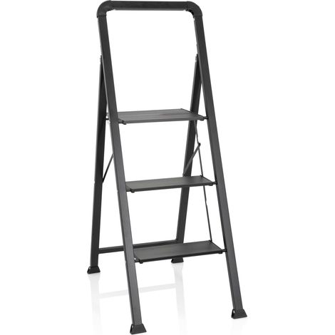 Klappleiter SOLID W6 Stahl / Aluminium schwarz mit Griff 3 Stufen hjh OFFICE (1/5)