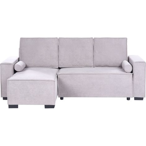 3 Seater Corner Sofa Bed Grey Fabric Upholstery Right Handed with Storage Armrests Reversible Modern Style Living Room EDANE