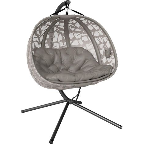 Fauteuil suspendu 2 places avec 2 poches, 2 coussins et panier pliable, 130 x 103 x 172 cm, adapté à une utilisation en extérieur, alliant ergonomie et durabilité pour profiter pleinement de vos mo... (1/5)