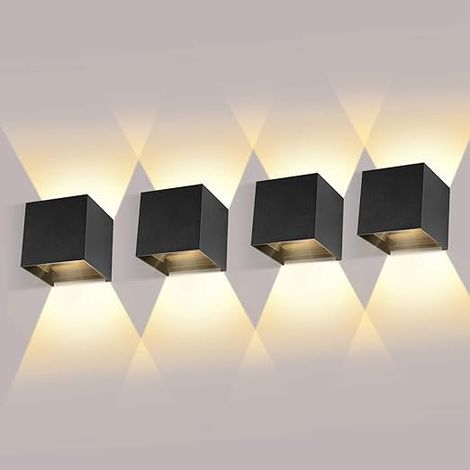 Lot de 4 appliques murales intérieures/extérieures, angle de faisceau réglable, 12 W, blanc chaud 3000K, noir, étanche IP65 [Classe énergétique F]