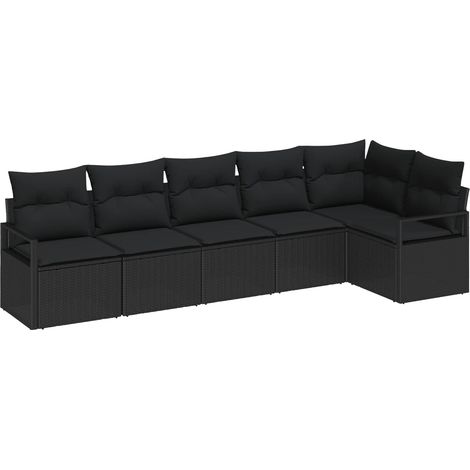 Sofa Set 6 pcs Schwarz Poly-Rattan
