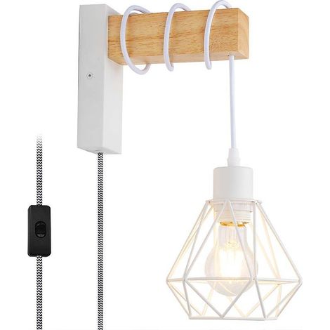 Aplique De Pared Jaula Con Cable Y Enchufe "RODEN" - Blanco