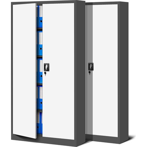 2er Set Aktenschrank C001 Metallschrank Stahlschrank Werkzeugschrank Büroschrank Lagerschrank Universalschrank Pulverbeschichtung Flügeltüren 185 cm x 90 cm x 40 cm (anthrazit/weiß)