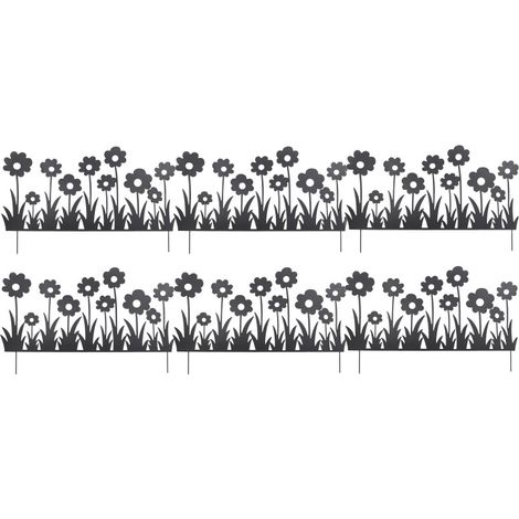 Lot de 6 Bordures Décoratives de Jardin en Métal Noir à Planter 111 x H 65 cm - Motif Fleurs - Livraison gratuite
