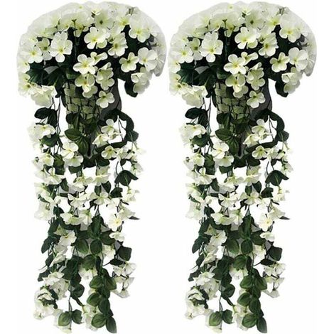Vigne Artificielle Suspendue Réaliste Décoration de Mariage, Plante Artificiel Romantique Fleur décoratif Ornement de Fênetre Mur Faux Feuille Simulation Blanc 2PCS (1/5)