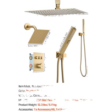 Conjunto de grifería para ducha, sistema 3 en 1, diseño duradero, 12 pulgadas, tipo 2 (1/2)