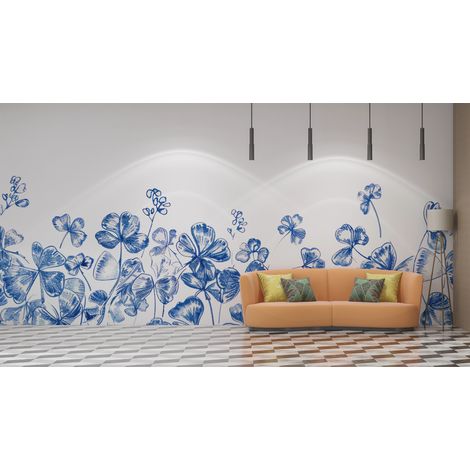 Papier peint fleuri - tapis de petites fleurs bleues - 150 x 250 cm (1/2)
