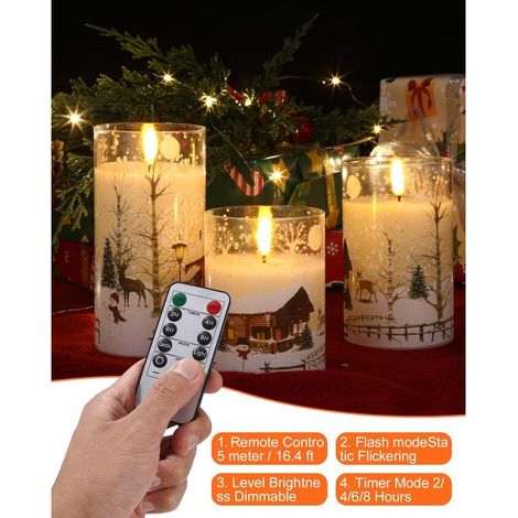 3PCS Bougie LED Flamme Vacillante, bougie led telecommande, fausse bougie mit Minuterie, bougie electrique, décoration noel, Bougie Noel,Bougies Led Sans Flamme pour Anniversaire, Mariage, Table [Clas (1/4)