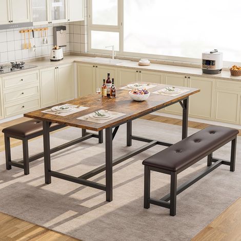 Table extensible 4 à 6 places avec 2 bancs pour petit espace (1/4)