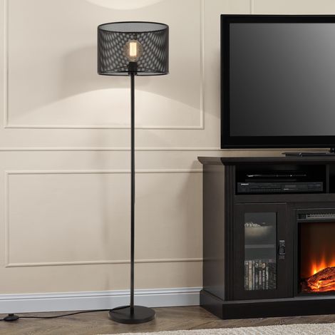 Lampada da Terra Alta 153 cm Piantana Dritta con Paralume Cilindrico Ø35 cm Superficie a Fori Lampada a Stelo in Metallo - Nero - lux.pro (1/4)