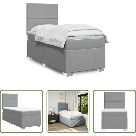 vidaXL Matelas à ressorts ensachés - Sommier à lattes de lit avec matelas Gris clair 100x200cm Tissu (1/5)