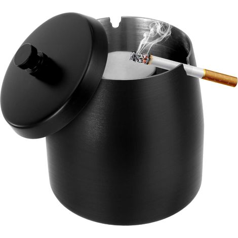 Grand cendrier d'extérieur avec couvercle, en acier inoxydable, résistant au vent et aux odeurs, idéal pour une utilisation sur terrasse, à la maison ou au bureau. (1/5)