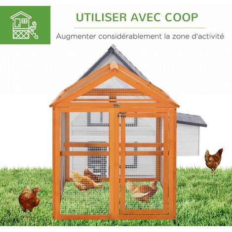 Enclos poulailler en bois cage à poules parc grillagé 140 x 88,5 x 106 cm orange (1/5)