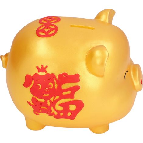 Cochon tirelire anti-chute design pop, tirelire en résine dorée, petit format, pièces de monnaie, décoration porte-bonheur amusante (amovible) (1/5)