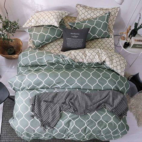 Parures de lit 200x200cm avec taies d'oreiller, housse de couette en polyester, avec fermeture éclair, parure de lit, linge de lit, 100% microfibre, style nordique adulte vert foncé (1/5)
