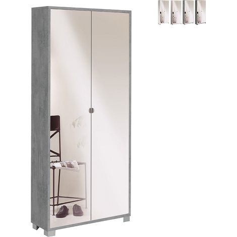 Schmaler Mehrzweckschrank mit zwei Spiegeltüren acht Einlegeböden Beton Cemento 83x29x H190 cm (1/4)