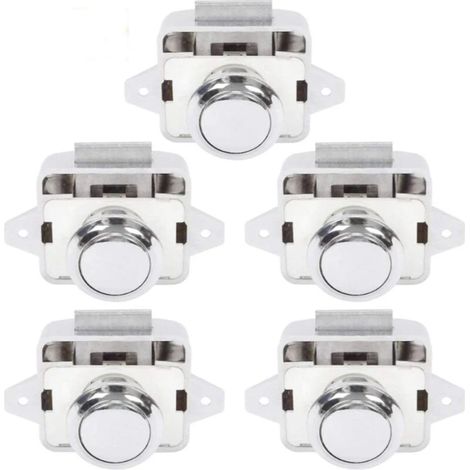 Bouton Poussoir Camping Car - Serrure Loquet Porte Fermeture Placard Bouton pour RV caravane de moteur 5 pièces Argent (1/5)