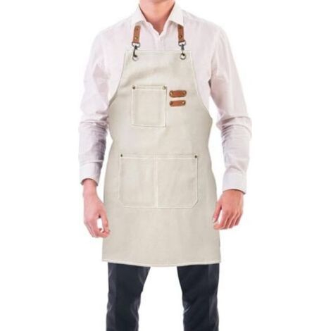 (Beige)Tablier Cuisine Homme Tabliers en Toile avec 3 Poches Imperméable et Réglable Apron pour Barbecue, Restaurant,Jardin, Charpentier,78 x 68cm (1/3)