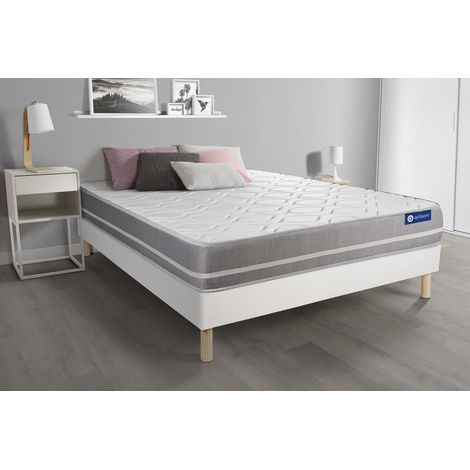 Actisom – Ensemble matelas mémoire de forme 140x190 cm – 3 zones de confort – Sommier kit blanc – Épaisseur 20 cm – Coutil respirant polyester - 3zones (1/6)