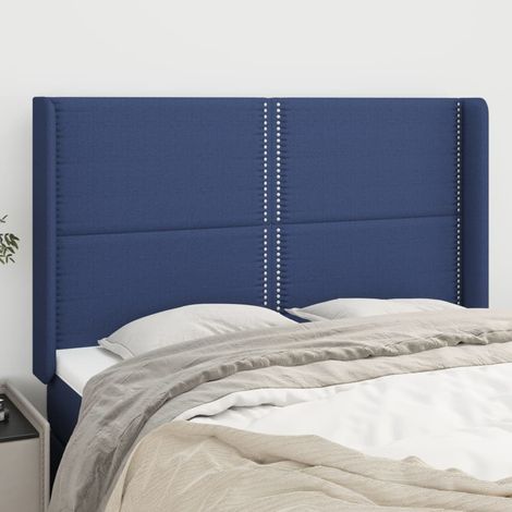 Tête lit de avec oreilles pour lit double, Cadre de lit, Tableau décoratif de chevet Bleu 147x16x118/128 cm Tissu CDE49749 (1/5)