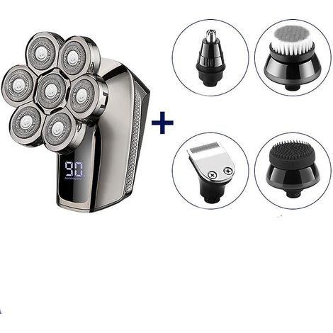 rasoir Electriques Hommes Tondeuse Cheveux: Rasoir Tte Chauve Rechargeable Tanche 6 En 1 Tondeuses  Barbe Rasoirs Rotatifs Kit Sans Fil Rasoir De (1/5)