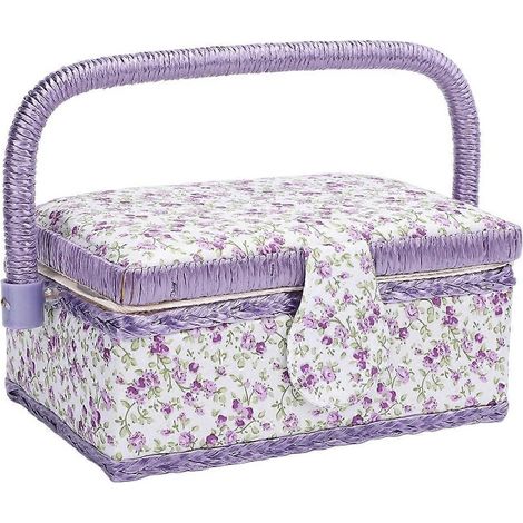 Panier de rangement pour outils de couture avec plateau amovible, organisateur portable à double couche pour fils, ciseaux et bobines. (1/5)