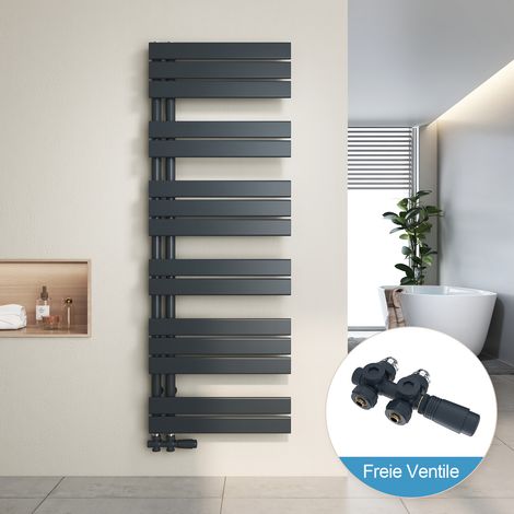 Heilmetz Radiador de Baño y Multiblock set Calentador Secatoallas Calentador de Toallas Antracita 140x50cm + Antracita Válvula