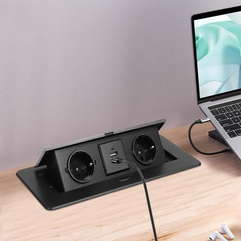 Prise cachée de bureau, 2 prises USB + 2 prises standard européennes, prise pop - up, 26,6 11,8 0,3 cm (1/5)