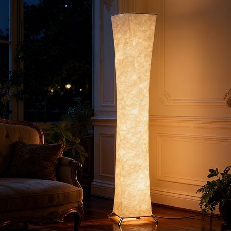 Lampadaire 25x25x129 cm en acier et papier blanc et argent, variateur 3 niveaux pour salon – MEUBLIV (1/5)