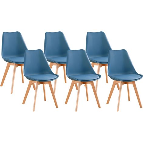 6er-Set Stühle - Entenblau - Skandinavisch - Holzbeine (1/2)