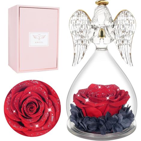 Miofula Ewige Rose Engel Figur Geschenk Frauen Geburtstag Valentinstag Rot (1/5)