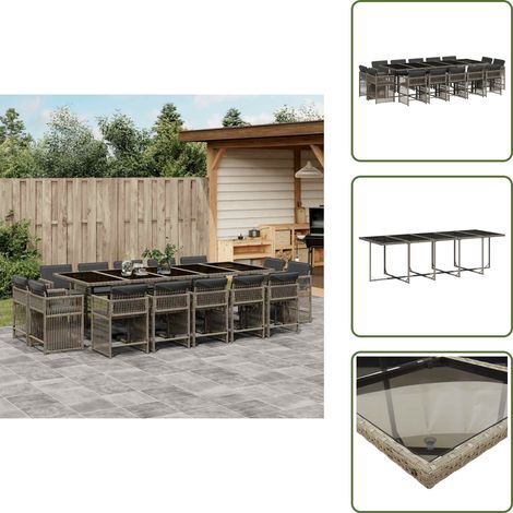 15-tlg. Garten-Essgruppe mit Kissen Grau Poly Rattan - Garten Essgruppe - Garten Essgruppen - Outdoor Essgruppe - Terrasse Essgruppe (1/5)