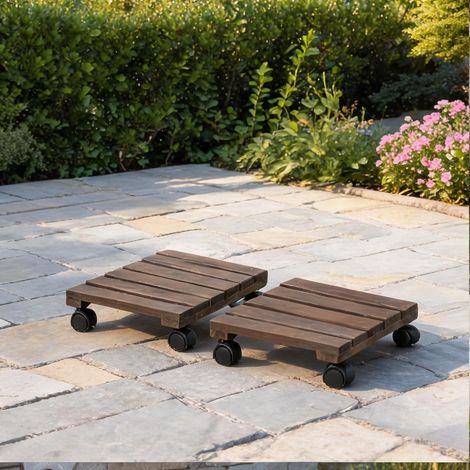 Porte-plantes marron en bois de sapin 30 x 30 x 7 cm (1/5)