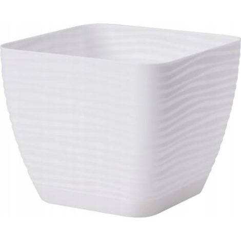 Pot de fleurs avec soucoupe, blanc, 10,7 x 10 cm, carré, en plastique