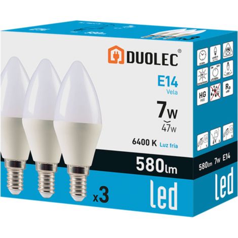 Pack 3 Ampoules Bougie Led DUOLEC E14 lumière froide 7W - talla (1/2)