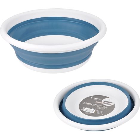 Bassine Rétractable Plastique et Silicone 9L Ø37 x H13 cm Bicolore Blanc/Bleu Paon (1/3)
