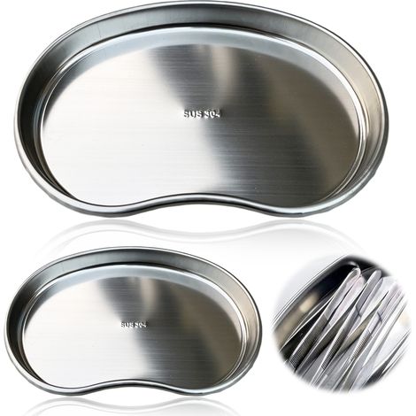 Lot de 2 plateaux en forme de rein, acier inoxydable, grand et petit, cuisine, rangement outils, collations, qualité médicale (1/5)