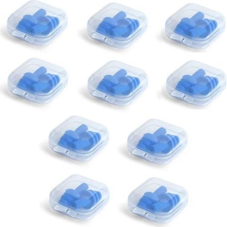 Pack of 10 pairs of silicone earplugs in washable, reusable soft plastic cases, NRR 28 dB for sleeping (1/4)